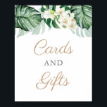 Cards and Gifts Jungle Foliage Bridal Shower Sign<br><div class="desc">This Bridal Shower or Baby Shower sign design features abundant tropical foliage teamed with watercolor white orchids. The text is in neutral bronze and dark grey and is customisable to your needs. To add or delete text fields,  click to "customise this design further" underneath the text boxes.</div>