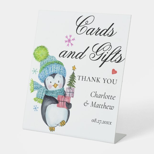 Cards And Gifts Modern Wedding Event Christmas Pedestal Sign (Front)