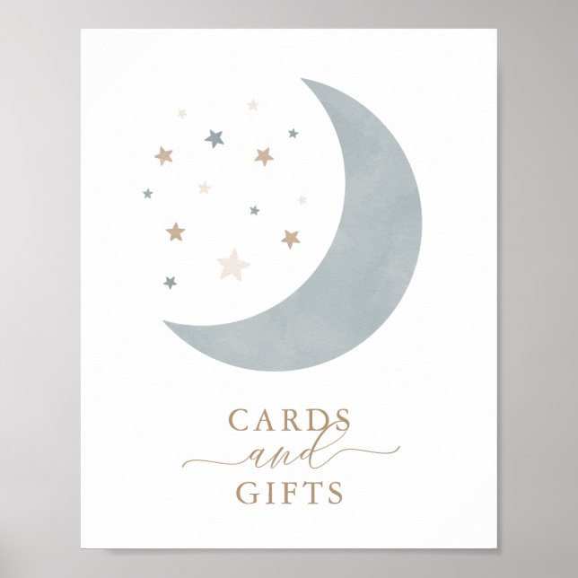 Cards and Gifts Over the Moon Boy Baby Shower Poster (Front)