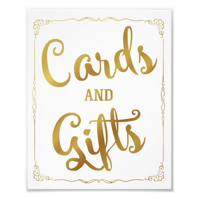 cards and gifts party wedding sign gold (Front)