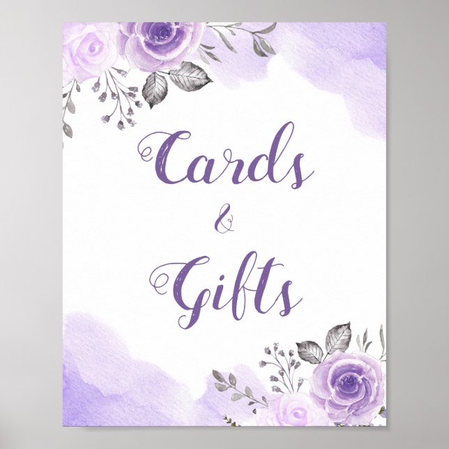 Cards and Gifts Pastel Purple Floral Wedding Sign (Front)