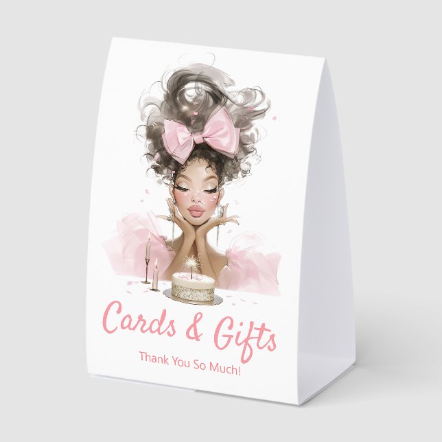  cards and gifts ,pink script birthday girl trendy (Front)
