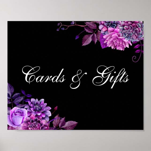Cards and gifts. Purple flower. Black wedding sign (Front)