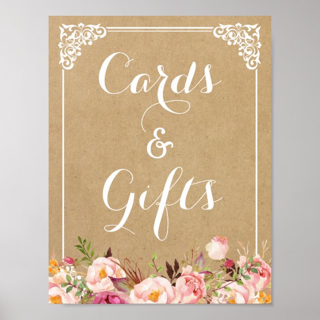 Cards and Gifts | Rustic Floral Kraft Wedding Sign (Front)