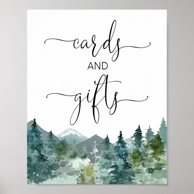 Cards and gifts rustic mountains forest trees sign (Front)