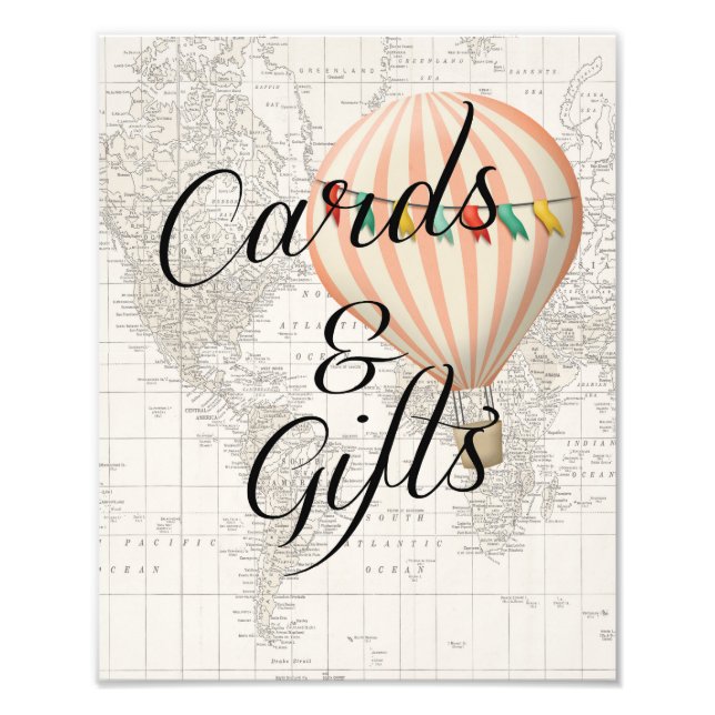 Cards and Gifts Sign Baby Shower Hot Air Balloon (Front)