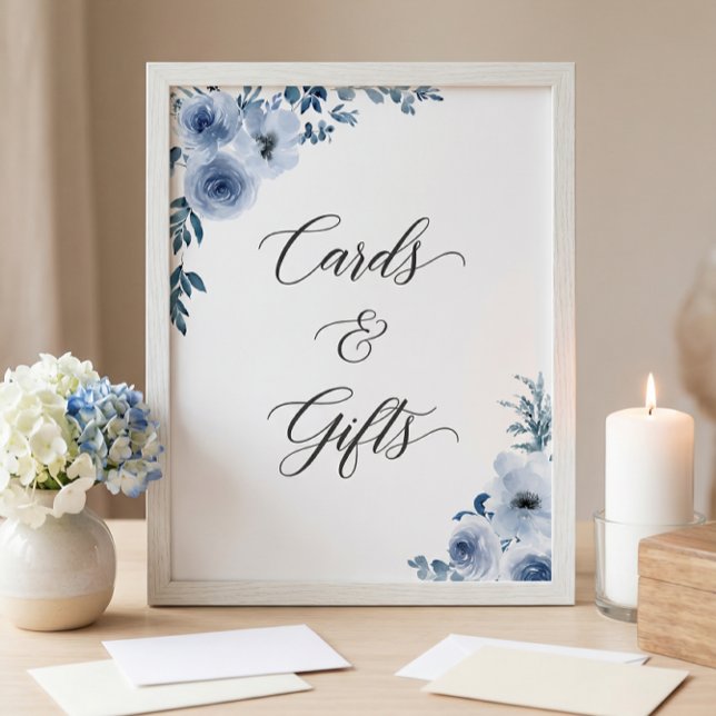 Cards and Gifts Sign Bohemian Dusty Blue Floral (Creator Uploaded)
