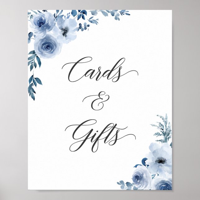 Cards and Gifts Sign Bohemian Dusty Blue Floral (Front)