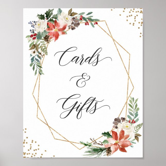 Cards and Gifts Sign Christmas Poinsettia Floral (Front)