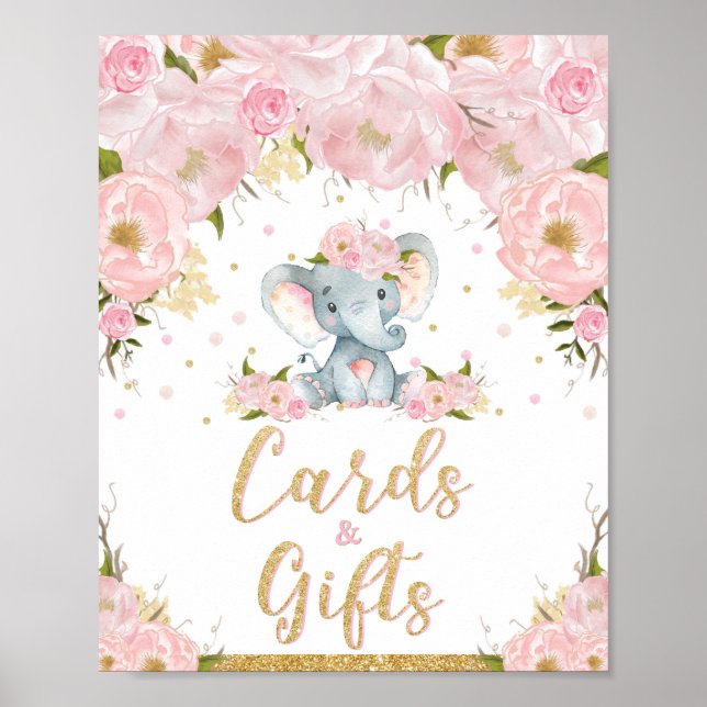 Cards and Gifts Sign Elephant Birthday Baby Shower (Front)