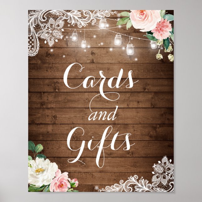 Cards and Gifts Sign | Mason Jar Lights Floral (Front)