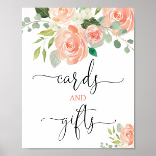 Cards and gifts sign peach greenery elegant floral