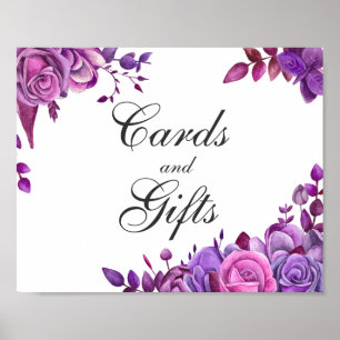 Cards and gifts sign. Pink and purple wedding Poster