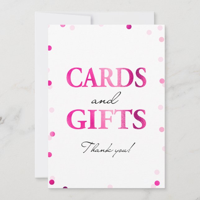 Cards and Gifts Sign | Pink Magenta Confetti (Front)