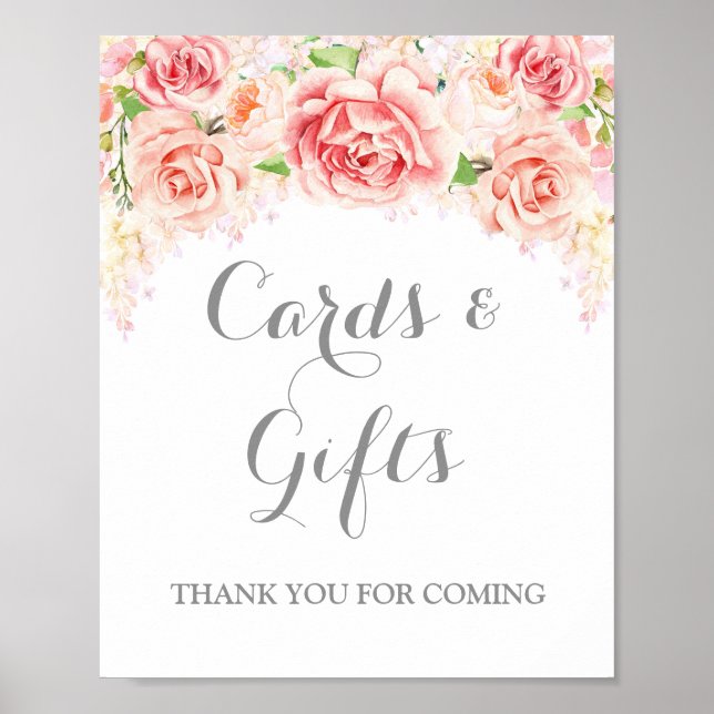 Cards and Gifts Sign Pink Watercolor Flowers (Front)