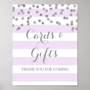 Cards and Gifts Sign Purple Stripe Silver Confetti