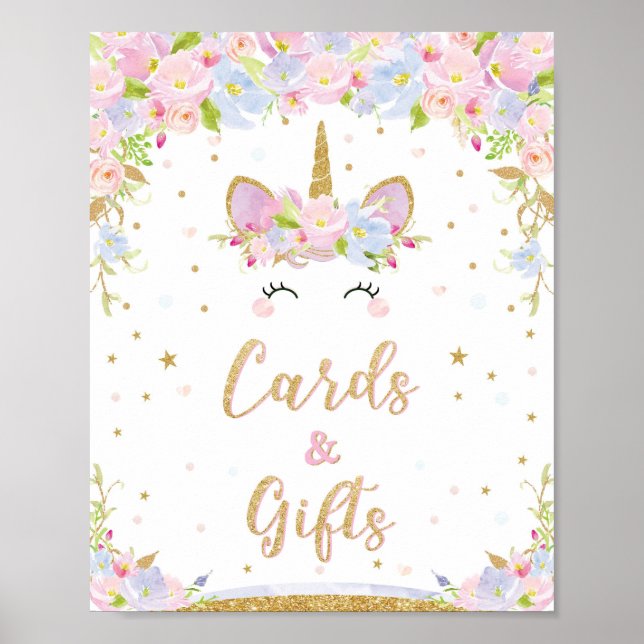 Cards and Gifts Sign Unicorn Birthday Baby Shower (Front)