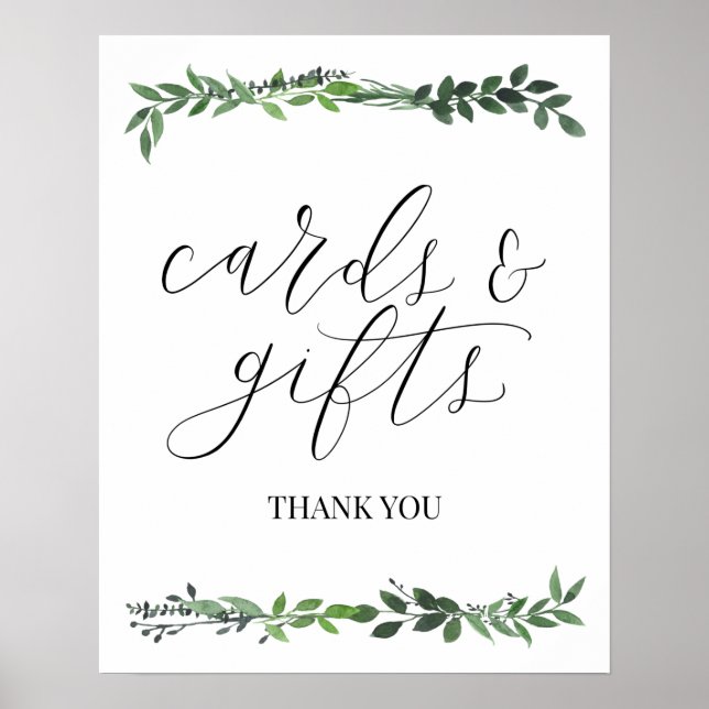 cards and gifts sign | watercolor greenery (Front)