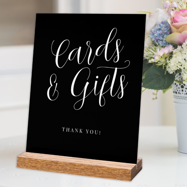 Cards and gifts simple modern script wedding black acrylic sign (Creator Uploaded)