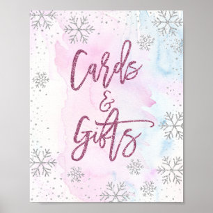 Cards and Gifts Snowflake Glitter Magenta Poster