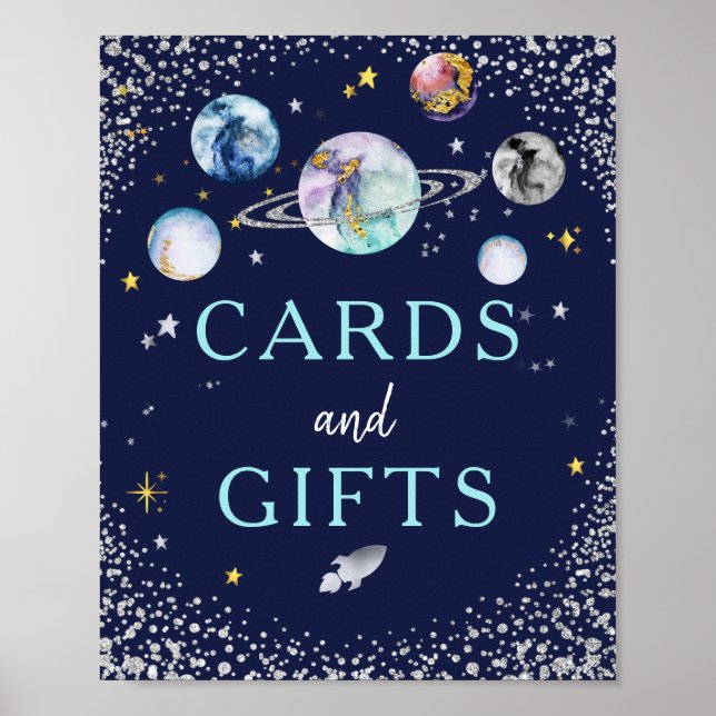 Cards And Gifts Space Galaxy Birthday Party Poster (Front)