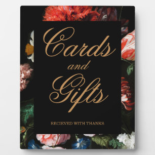 Cards and Gifts Table Sign Red Black Floral Plaque
