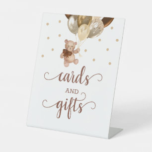 Cards and Gifts Teddy Bear Brown Gold Balloons  Pedestal Sign