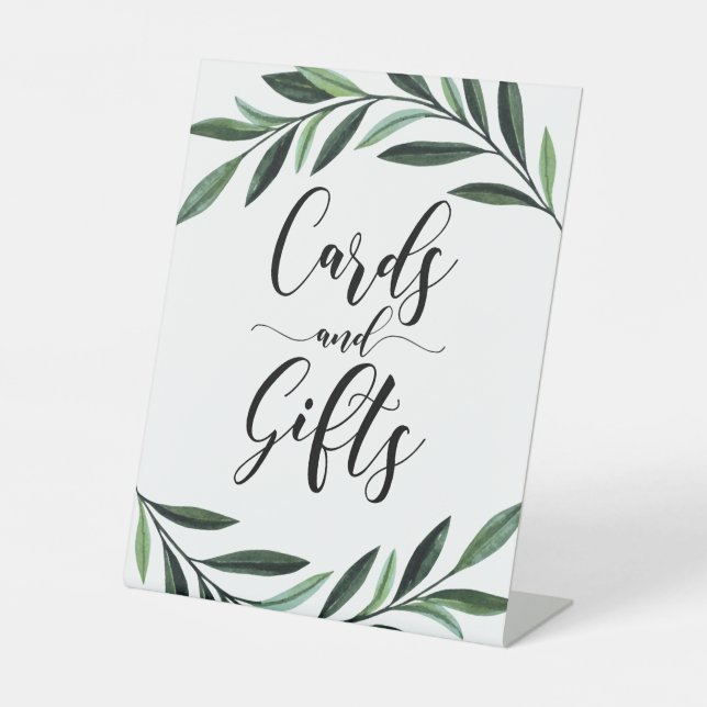 Cards And Gifts Watercolor Greenery  Pedestal Sign (Front)