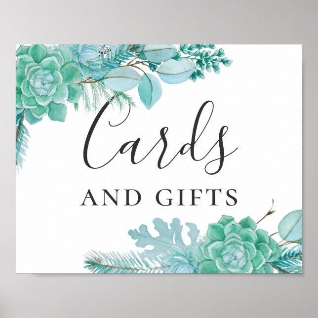 Cards and gifts. Watercolor mint succulent wedding Poster (Front)