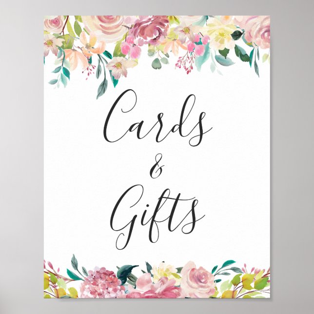 Cards and Gifts Watercolor Pastel Chic Floral Sign (Front)