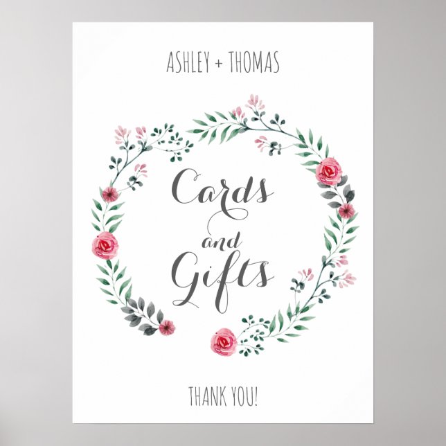 Cards and gifts Wedding floral calligraphy sign (Front)