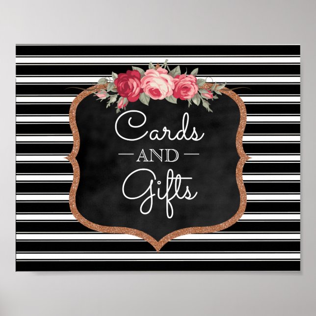 Cards and Gifts Wedding Sign | Chalkboard Roses (Front)