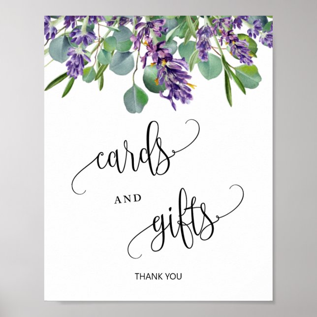Cards and Gifts Wedding Sign Eucalyptus Lavender (Front)