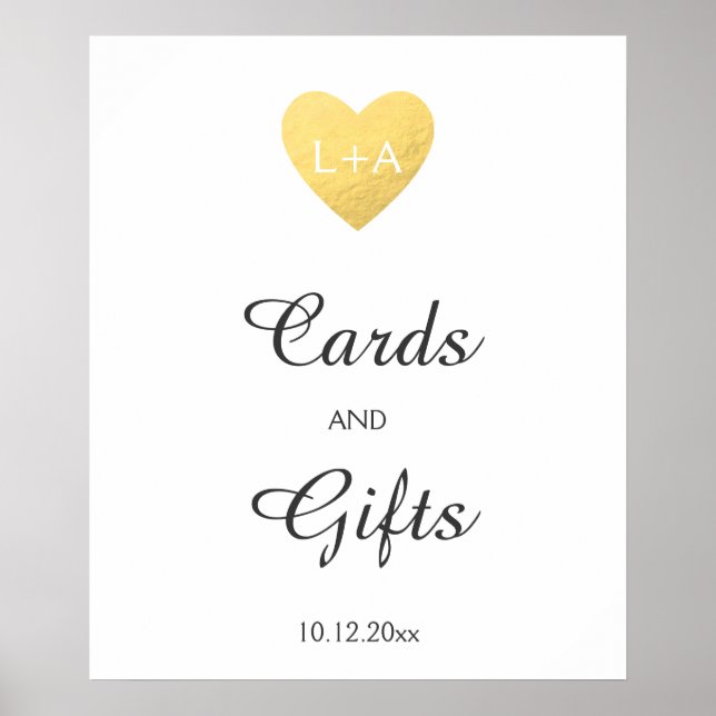 Cards and gifts Wedding sign, faux gold heart Poster (Front)