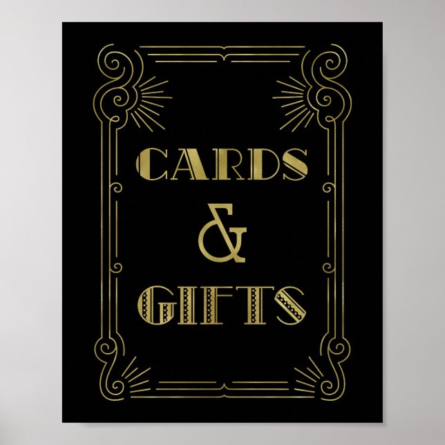 Cards and Gifts Wedding Sign Gold Black 1920s (Front)