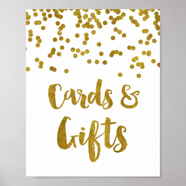 Cards and Gifts Wedding Sign Gold Confetti (Front)