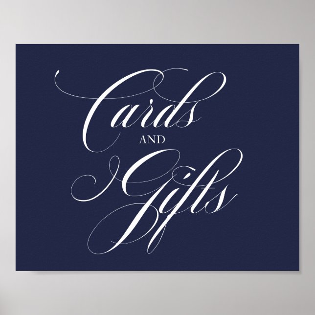 Cards And Gifts Wedding Sign Navy Blue Calligraphy (Front)