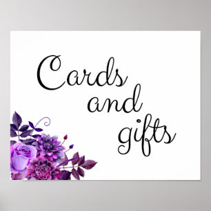 Cards and gifts wedding sign Purple flowers poster