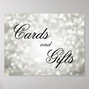Cards And Gifts Wedding Sign Silver Bokeh Lights