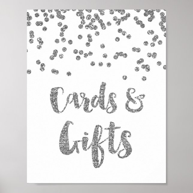 Cards and Gifts Wedding Sign Silver Confetti (Front)