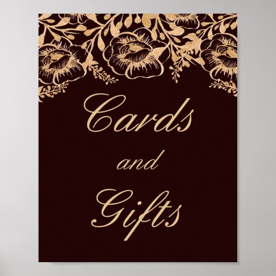Cards And Gifts Wedding Vintage Gold Burgundy Sign