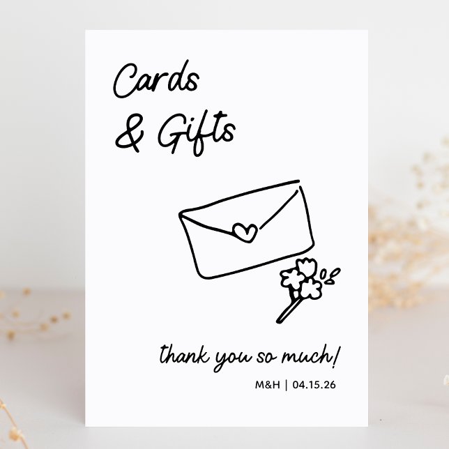 Cards and Gifts Whimsical Minimalist Wedding Sign  (Minimalist design meets modern elegance with this chic black-and-white cards & gifts wedding sign.)