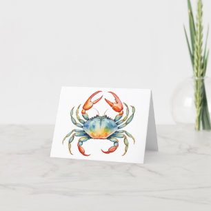 Cards Blank Inside Blue Watercolor Crab Beach