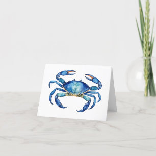 Cards Blank Inside Blue Watercolor Crab Beach 