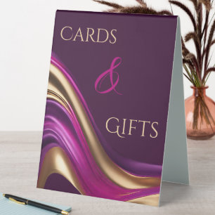 Cards & Gift Sign -Purple Fuchsia and Gold-