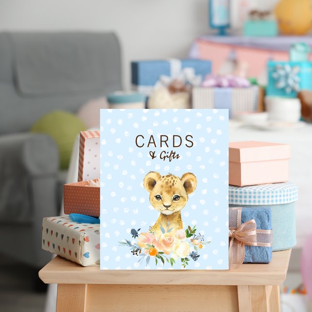 Cards & Gifts Baby Shower Lion Cub Floral Blue Poster (Creator Uploaded)