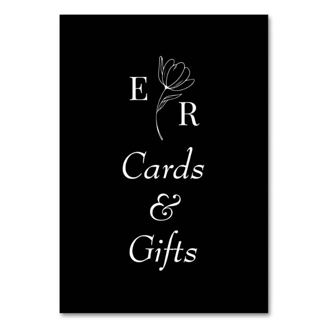 Cards & Gifts Black Floral Monogram Table Sign (Front)