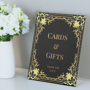 Cards & Gifts Black & Gold Wedding Elegant Vintage Pedestal Sign