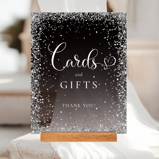 CARDS & GIFTS Black Silver Glitter Bridal Shower  Acrylic Sign (CARDS & GIFTS Black Silver Glitter Bridal Shower Acrylic Sign)