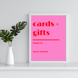 Cards Gifts Bold Typography Pink Red Wedding Sign